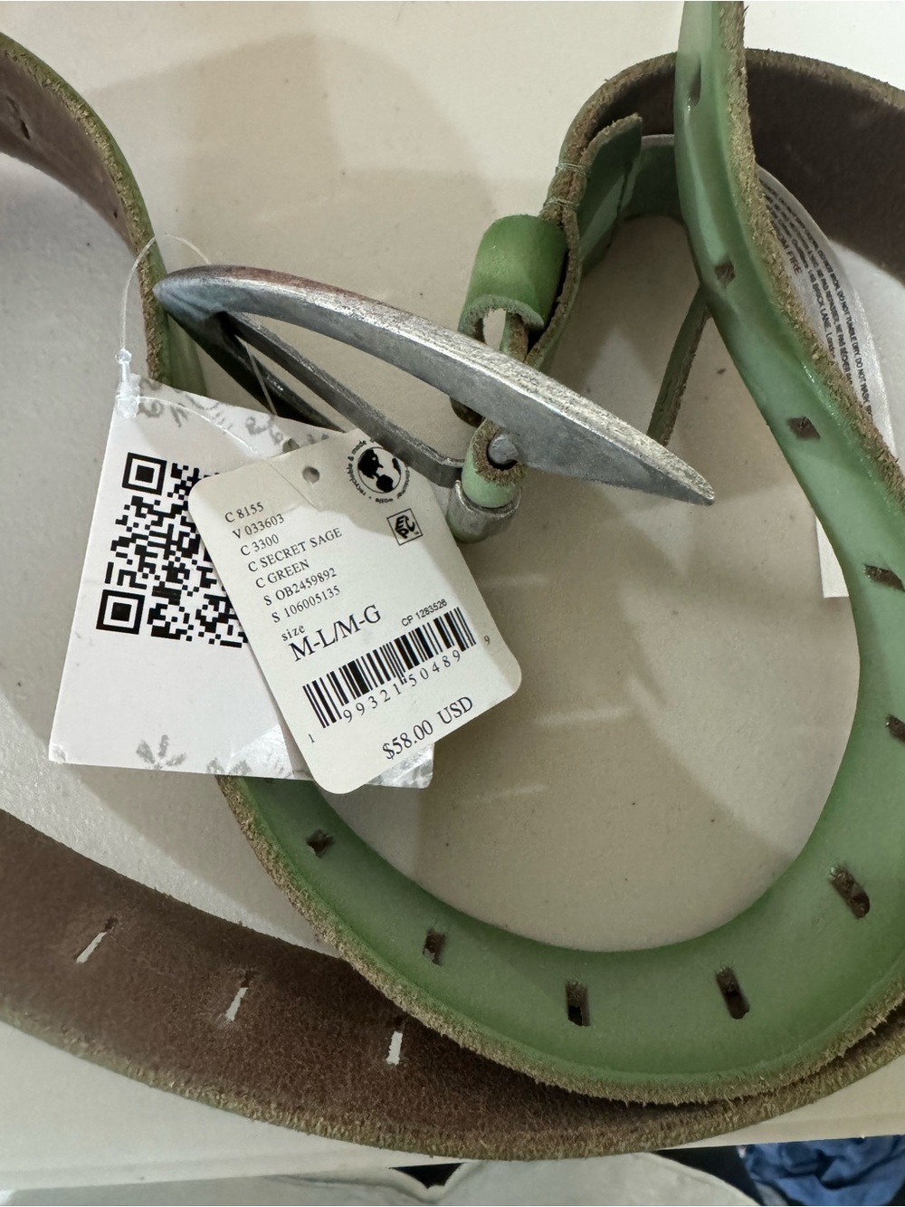 We The Free People Noa Leather Belt Green Sage - Picture 4 of 6